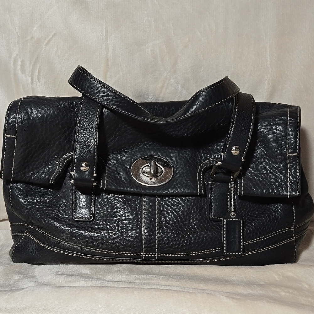 Coach Black Leather Handbag with Silver Accents